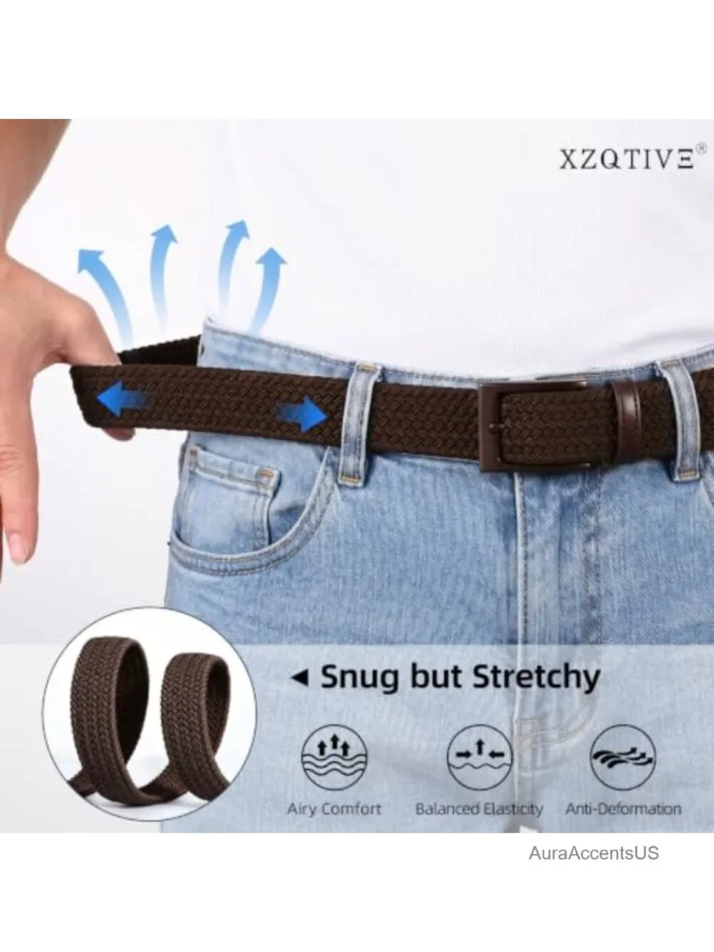 Elastic Braided Stretch Belt TSA Approved No Hole Mens Casual Golf Belt
